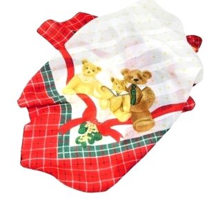 Unbranded | White Square Christmas Teddy Themed Scarf or Handkerchief (One Size)